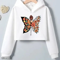White Printed Crop Hoodie for women - White, S M L XL 2XL
