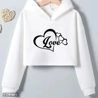 White Printed Crop Hoodie for women - White, S M L XL 2XL