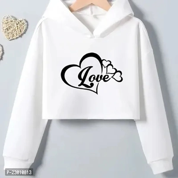 White Printed Crop Hoodie for women - White, S M L XL 2XL