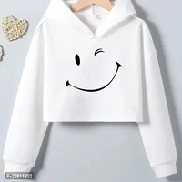 White Printed Crop Hoodie for women - White, S M L XL 2XL