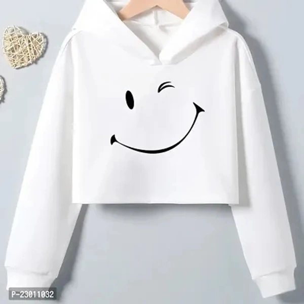 White Printed Crop Hoodie for women - White, S M L XL 2XL
