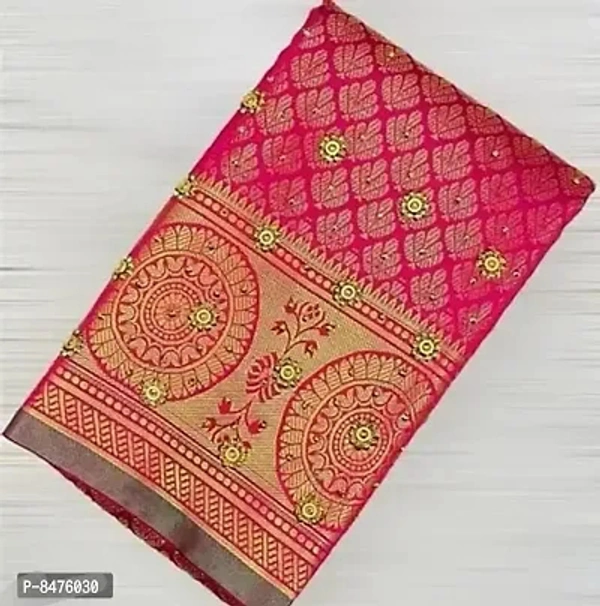 Banarasi Art Silk Zari Woven Stone Work Sarees with Blouse piece - Bright Turquoise, 5.5 Metres