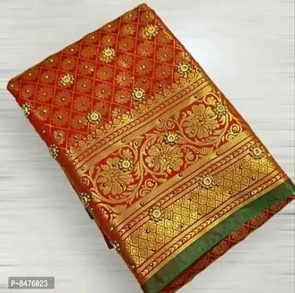 Banarasi Art Silk Zari Woven Stone Work Sarees with Blouse piece - Bright Turquoise, 5.5 Metres