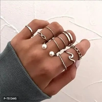 Silver Plated Fifteen Piece Vintage Floral Designs Plushy Ring Set For Women and Grils.