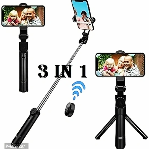 Black  3 In 1 Selfie Stick Tripod With Wireless Remote - Black