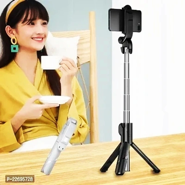 Black  3 In 1 Selfie Stick Tripod With Wireless Remote - Black