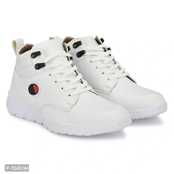 *Stylish Fashionable White Leatherette Trendy Modern Daily Wear Lace Ups Running Casual Shoes Sneakers For Men* - White