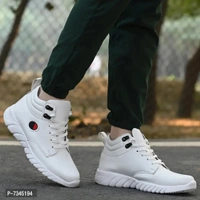 *Stylish Fashionable White Leatherette Trendy Modern Daily Wear Lace Ups Running Casual Shoes Sneakers For Men* - White