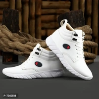 *Stylish Fashionable White Leatherette Trendy Modern Daily Wear Lace Ups Running Casual Shoes Sneakers For Men* - White