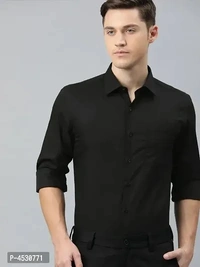TRENDY COTTON LONG SLEEVES CASUAL BLACK SHIRT FOR PARTY  - Black