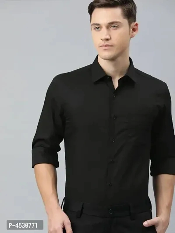 TRENDY COTTON LONG SLEEVES CASUAL BLACK SHIRT FOR PARTY  - Black