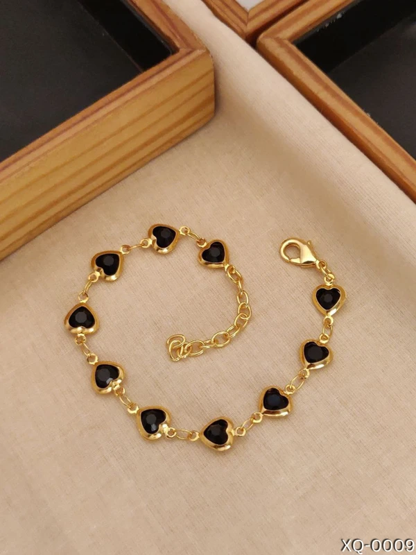 Golden Hearts Chain Bracelet - Premium Wedding Party Jewelry, Fashion Accessories, and Creative Gift with Black Shining Stones