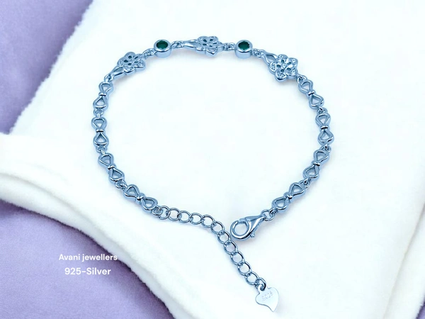Silver Ladies Fancy Bracelet - GREEN, 7.5 INCH, 6.8