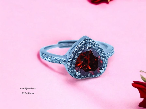 Silver Ladies Fancy Ring - 2.81, Adjustable, Red