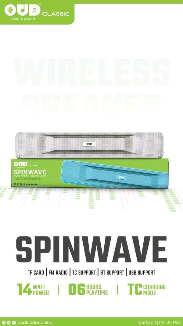 New OUD Spinwave Soundbar Bluetooth Speaker 