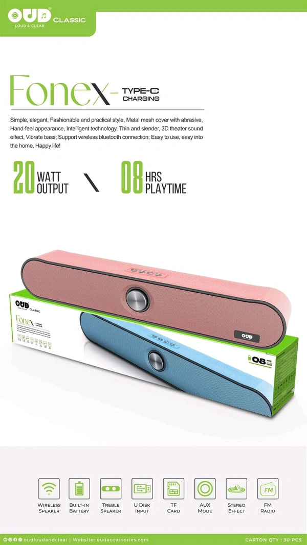 New OUD Fonex Type-C Port Soundbar Speaker 🔊 20watt Output 