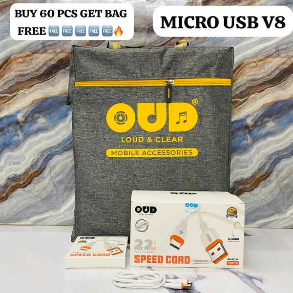 OUD DC-24 Micro USB (V8) Speed Cord 22W Fast Charging Cable (Buy 60 Pcs Get 1 Hand Bag 🆓)