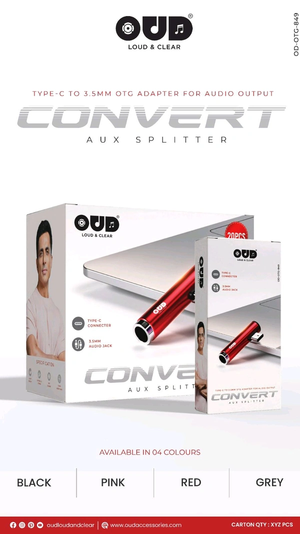 OUD OD-OTG-849 Aux Splitter Type-C To 3.5mm Audio Jack