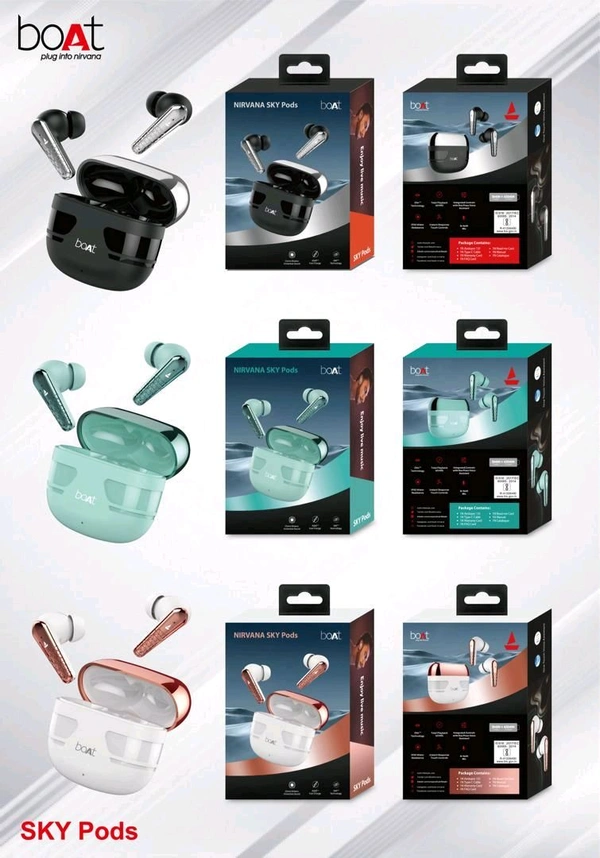 Boat Sky Pod 💯% Og Airbuds All Shiny ✨ Heavy Weight Full Battery 🔋 Backup