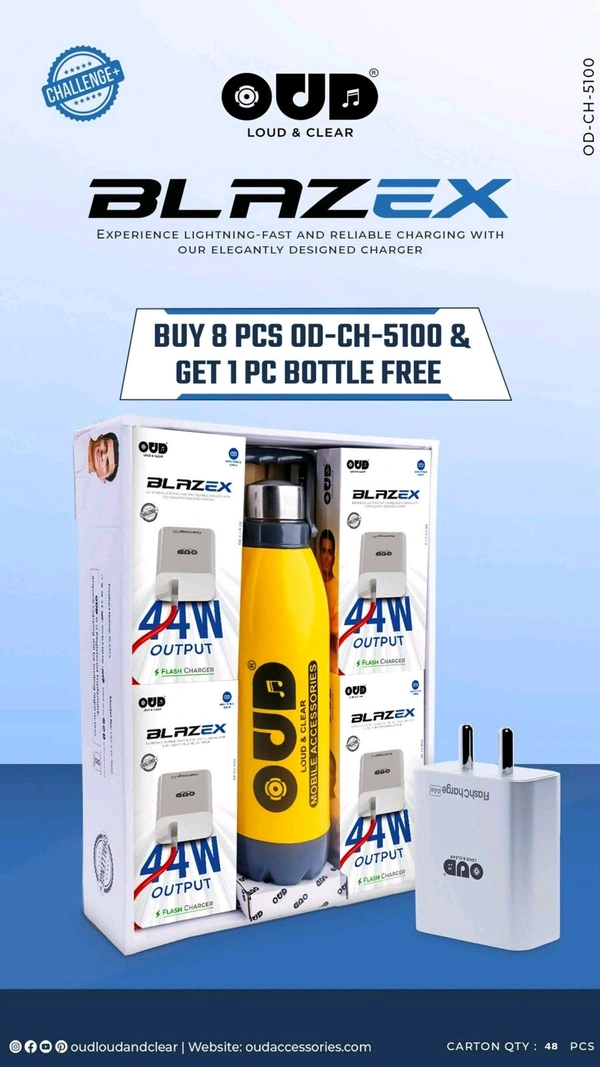 New OUD Blazex OD-CH-5100 44W Output Flash Charger (Buy 8 Pcs Bottle Free)