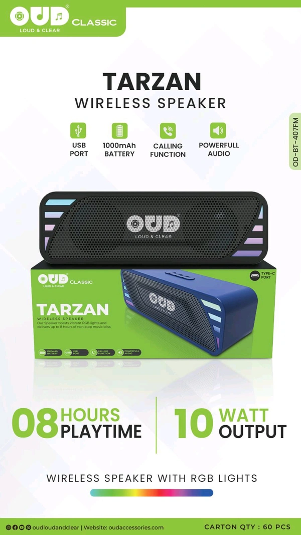 OUD Tarzan 10Watt RGB Light Wireless Bluetooth Speaker 🔊