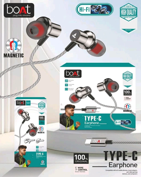 Boat New Rockerz Metal Super Bass Type-C Megantic 🧲Volume Controller Earphone Super Quality