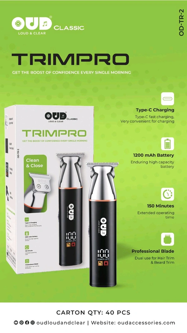 New OUD Trimpro OD-TR-2 Dual Use (Hair Cutting & Saving) Led Display 1200mAh Battery 