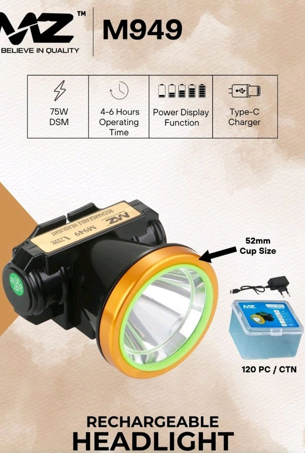 MZ M949 Head Torch Light Rechargable 