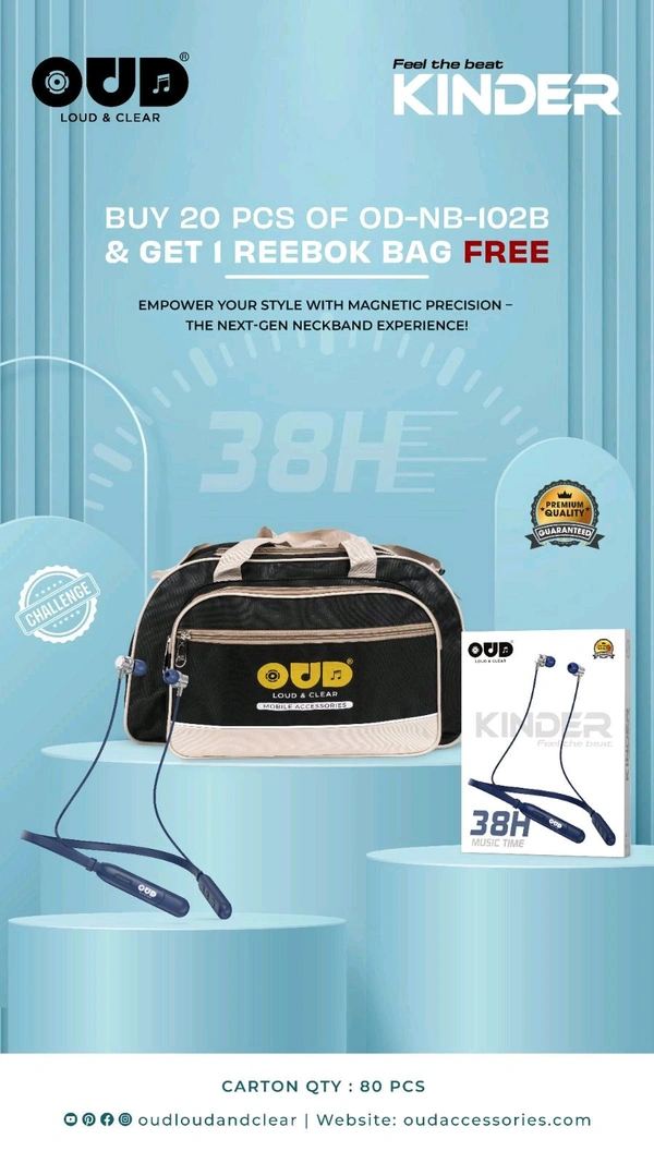 New OUD Kinder OD-NB-102B Wireless Bluetooth Neckband (Buy 20 Pcs Get Bag Free)