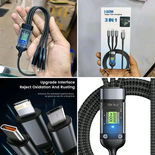 New 3in1 100w Data Cable Fast Charging 