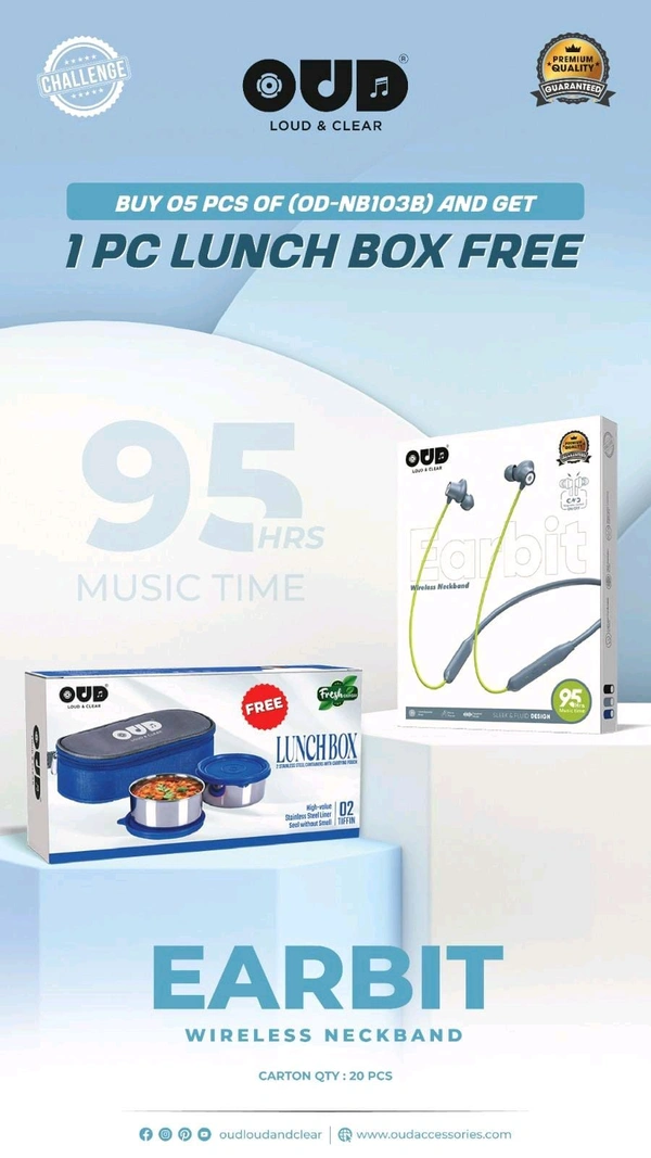 OUD EARBIT Wireless Bluetooth Neckband 95Hrs playtime (Buy 5 Pcs Get Lunch Box Free)