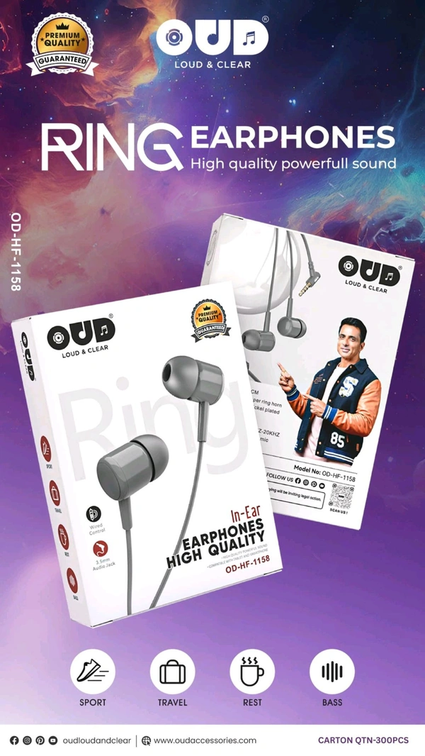 OUD OD-HF-1158 Ring Earphone High Sound Quality ( Box Packing )