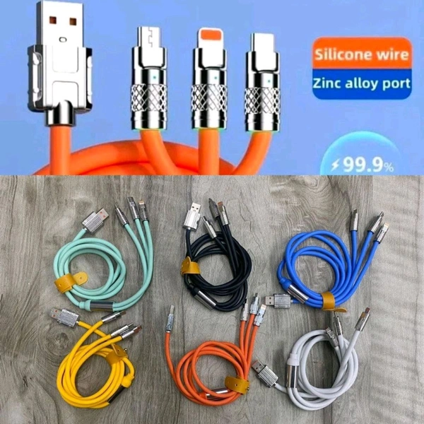 New Silicone Wired 3in1 Cable Best Quality V8/Type-C/Iphone