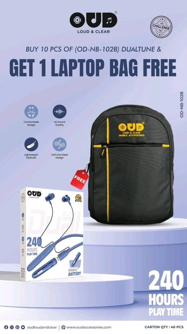 OUD OD-NB-102B DualTune 240HRS Playtime Double Battery ( Buy 10 PCs Get 1 Bag Free) 