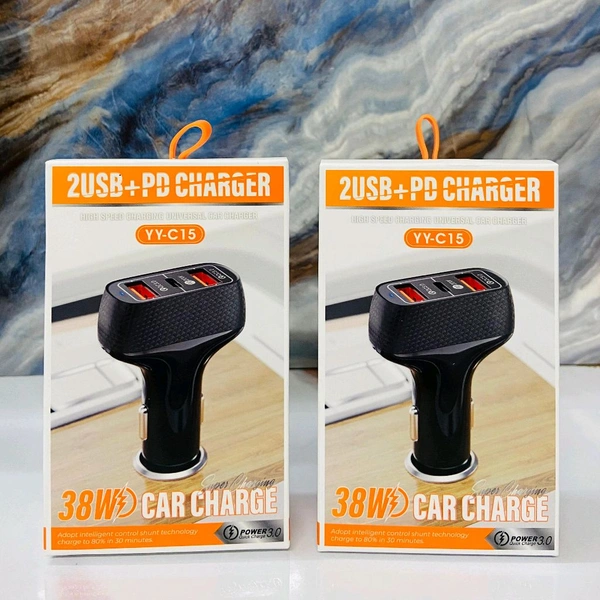 2 USB+ PD Charger YY-C15 38W Car Charge Power 3.0 Quick Charger (Only Adapter)