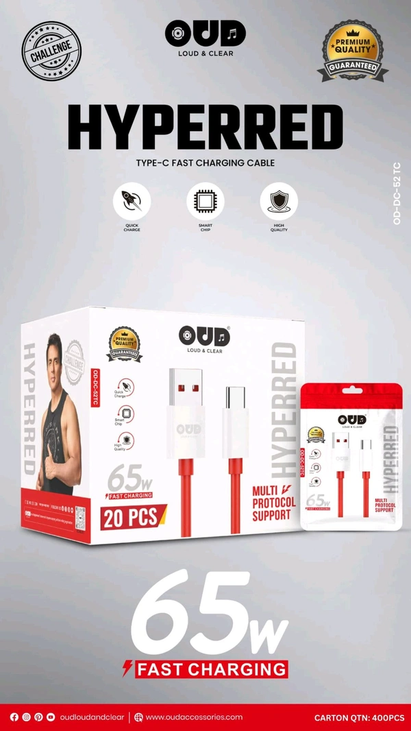 OUD HYPERRED OD-DC-51 Type-C 65W Ultra Fast Charging Cable 