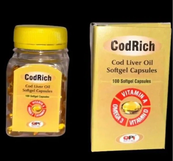 CodRich cod liver oil softgel cap, - 100 SOFTGEL CAP, VITAMIN A , VITAMIN D, OMEGA 3