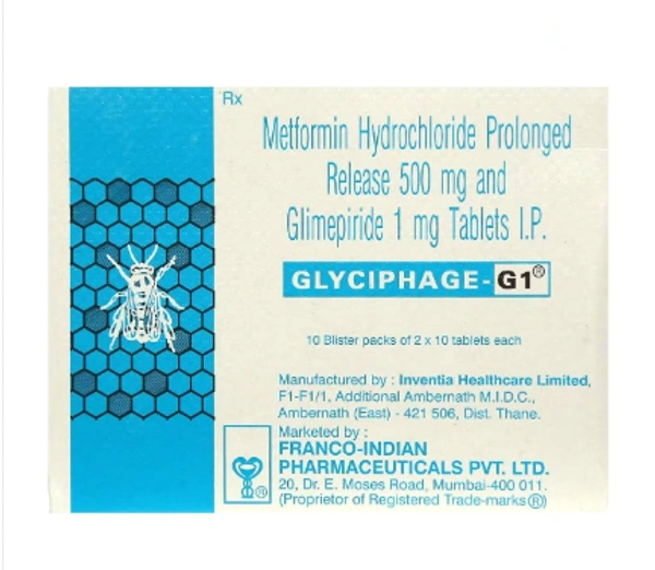 Glyciphage G1 Tablet - 1 Strip (10 Tablet), Metformin (500mg) Glimipride (1mg)