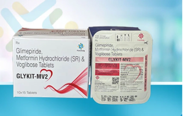 Glykit-MV 2 Tablet  - 1 Strip ( 15 Tablets), Glimepiride (2mg) + Metformin (500mg) + Voglibose (0.2mg)
