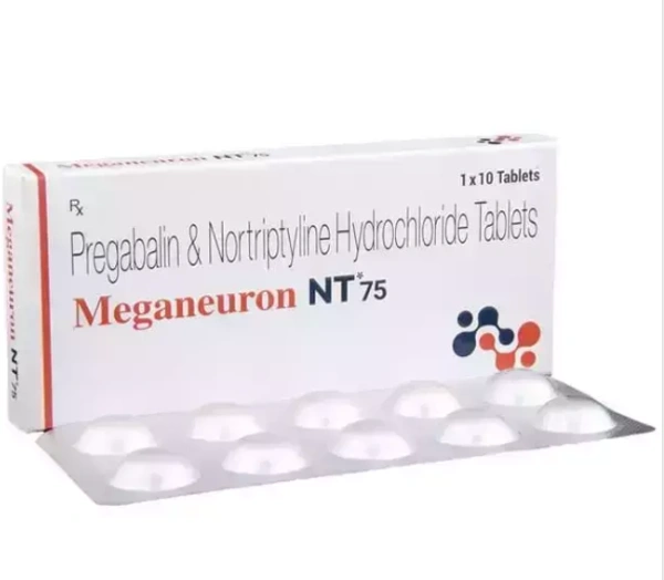 Meganeuron NT + 75 Tablet - 1Strip ( 10 Tablets), Pregabalin (75mg) Nortriptyline (10mg) Methylcobalamin(1500mcg)