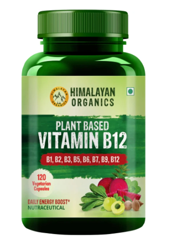 Himalayan Organics Plant Based Vitamin B12 Supplement | B1,B2,B3,B5,B6,B7,B9,Moringa| Boost Energy Level | Good For Digestion And Nerve Health | Glowing Skin For Men & Women - 120 Vegetarian Capsules - 60 VEG CAPSULES, B1,B2,B3,B5,B6,B7,B9,B12