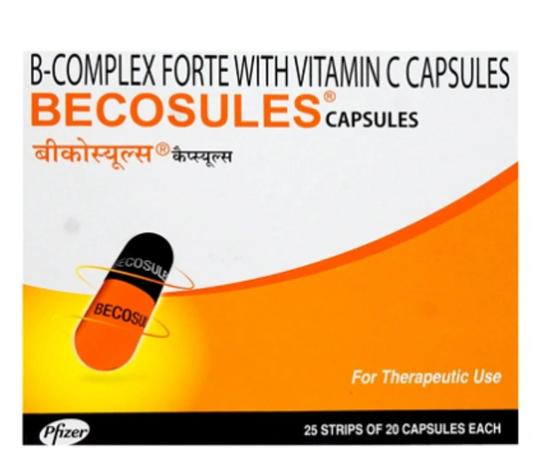 Becosules Capsule with B-Complex & Vitamin C | For Mouth Ulcers - 1 Strip (20 Tablets)