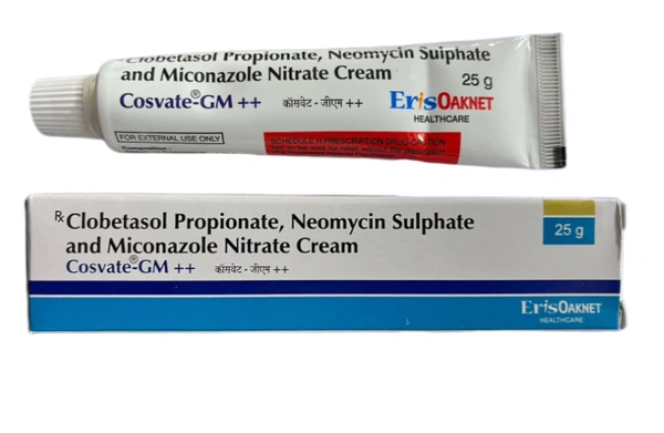 Cosvate-GM++ Cream - 25gm, Clobetasol (0.05% w/w) + Miconazole (2.0% w/w) + Neomycin (0.5% w/w)