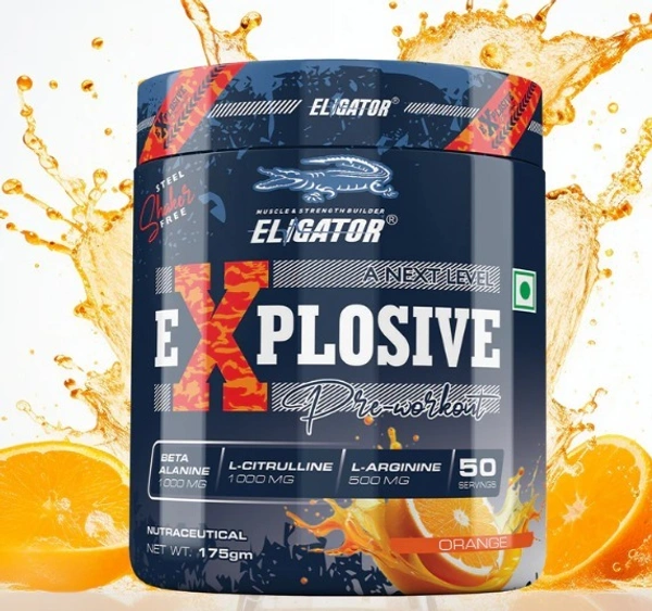 Eligator Explosive Pre Workout | 50 Servings - NET WT:- 175gm, orange