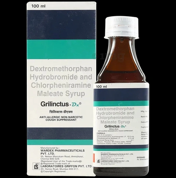 Grilinctus DX Syrup - Chlorpheniramine Maleate (2mg) + Dextromethorphan Hydrobromide, 100ml