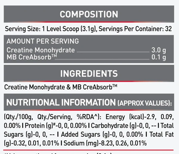 MuscleBlaze Creatine Monohydrate CreAMP, 100 g (0.22 lb) - NET WEIGHT 100 gm
