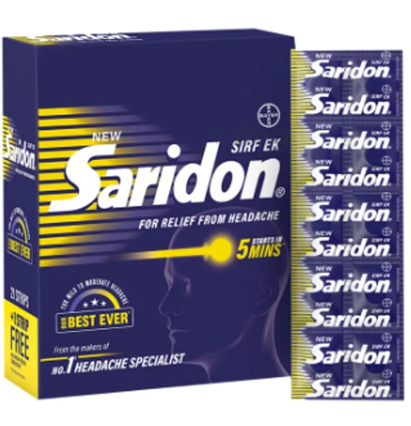 New Saridon Tablet | For Pain Relief | Provides Fast Headache Relief - 1 Strip (10 Tablets), Paracetamol IP 500 mg, Caffeine (anhydrous) IP 50 mg