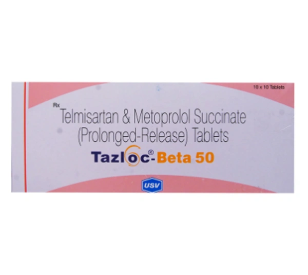 Tazloc-Beta 50 Tablet PR - 1 STRIP (10 Tablets), Telmisartan (40mg) + Metoprolol Succinate (50mg)