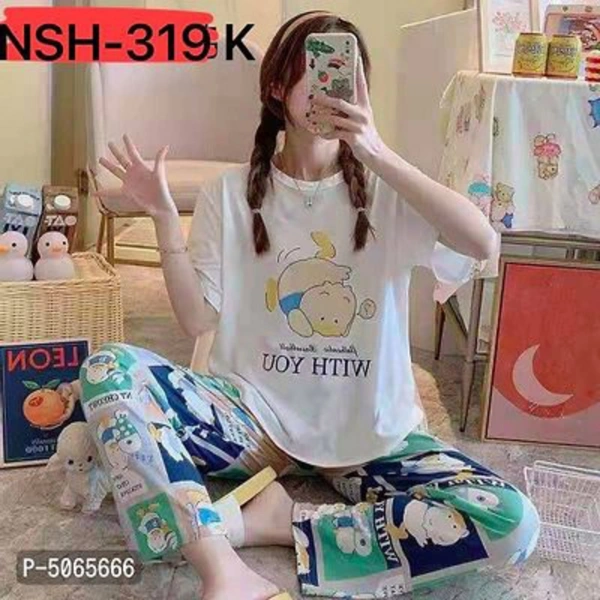 Stylist Printed Nightsuit For Women  - 8 colour  defrent design , XL, XXL, XXXL