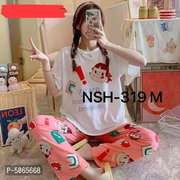 Stylist Printed Nightsuit For Women  - 8 colour  defrent design , XL, XXL, XXXL